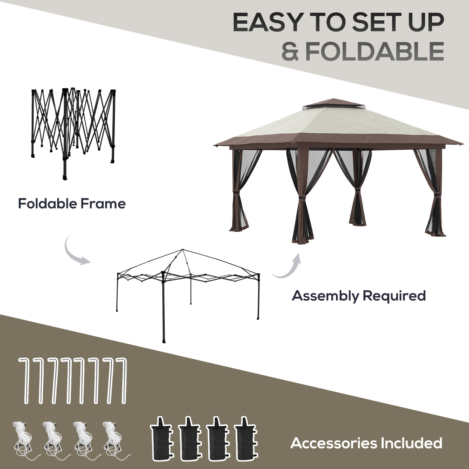 Aurelia 13' Pop - Up Canopy Gazebo – Instant Beige Shelter with Netting, Carry Bag & Sand Weights - JUSTLIVE NESTJUSTLIVE NEST
