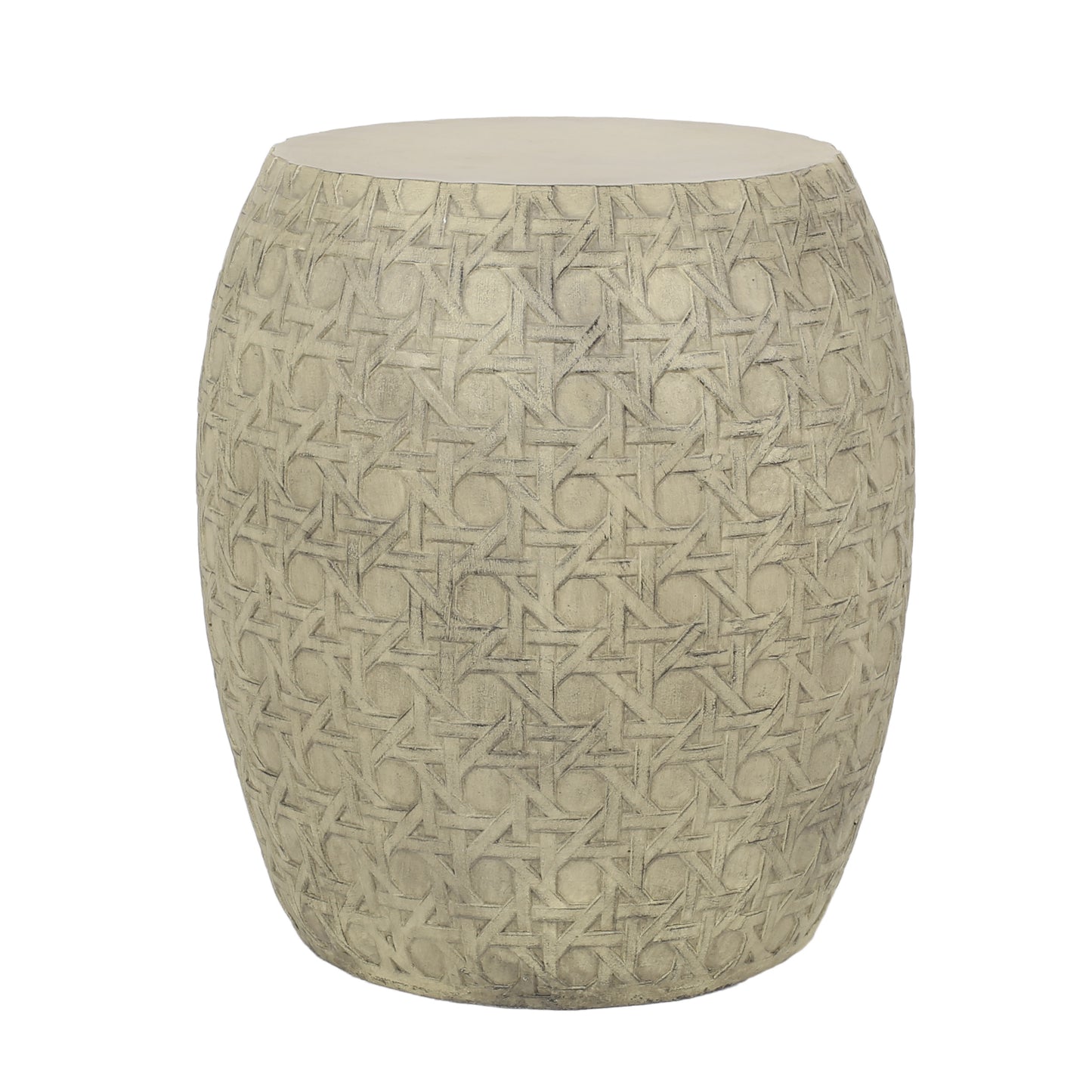 Solia Cane Wicker Side Table – Lightweight Concrete Look in Antique Yellow (17.5")