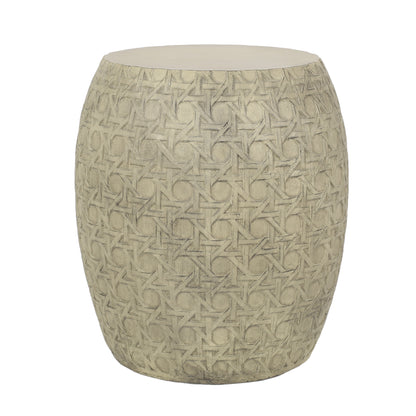 Solia Cane Wicker Side Table – Lightweight Concrete Look in Antique Yellow (17.5")