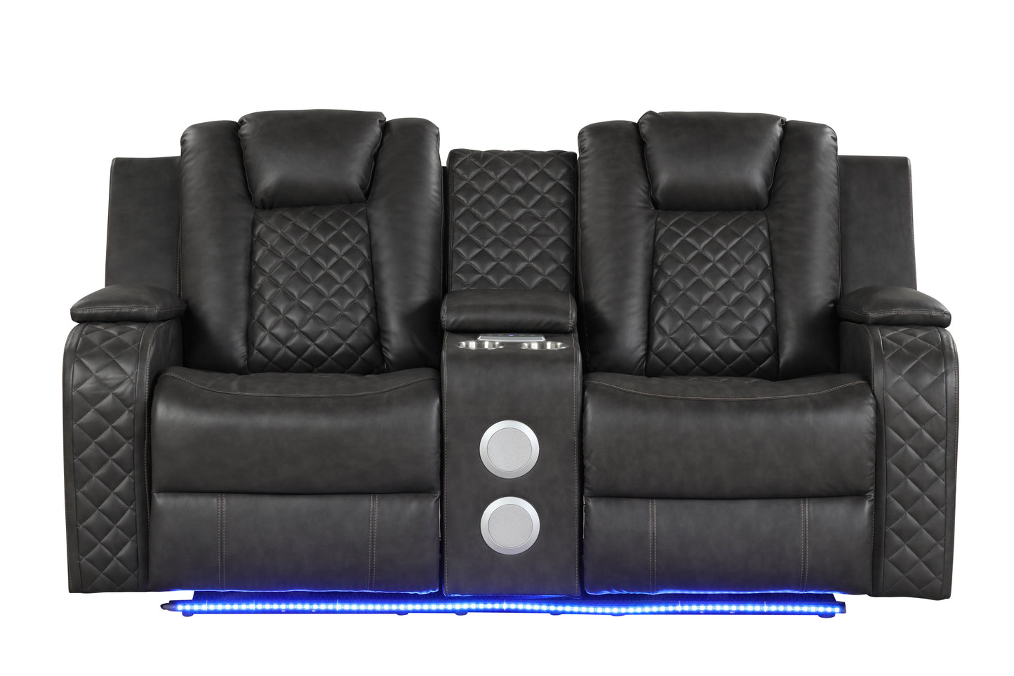 JUSTLIVE NEST® Novaro Loveseat – Black Luxfaux™ Leather, Dual Power Recline & LED Accents
