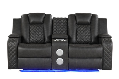 JUSTLIVE NEST® Novaro Loveseat – Black Luxfaux™ Leather, Dual Power Recline & LED Accents