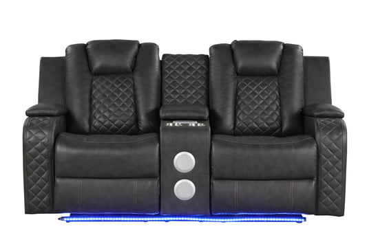 JUSTLIVE NEST® Novaro Loveseat – Black Luxfaux™ Leather, Dual Power Recline & LED Accents