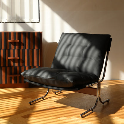 Lorvix™ Black Leather Accent Chair – High-Back Modern Armchair with Metal Legs & Soft Padding