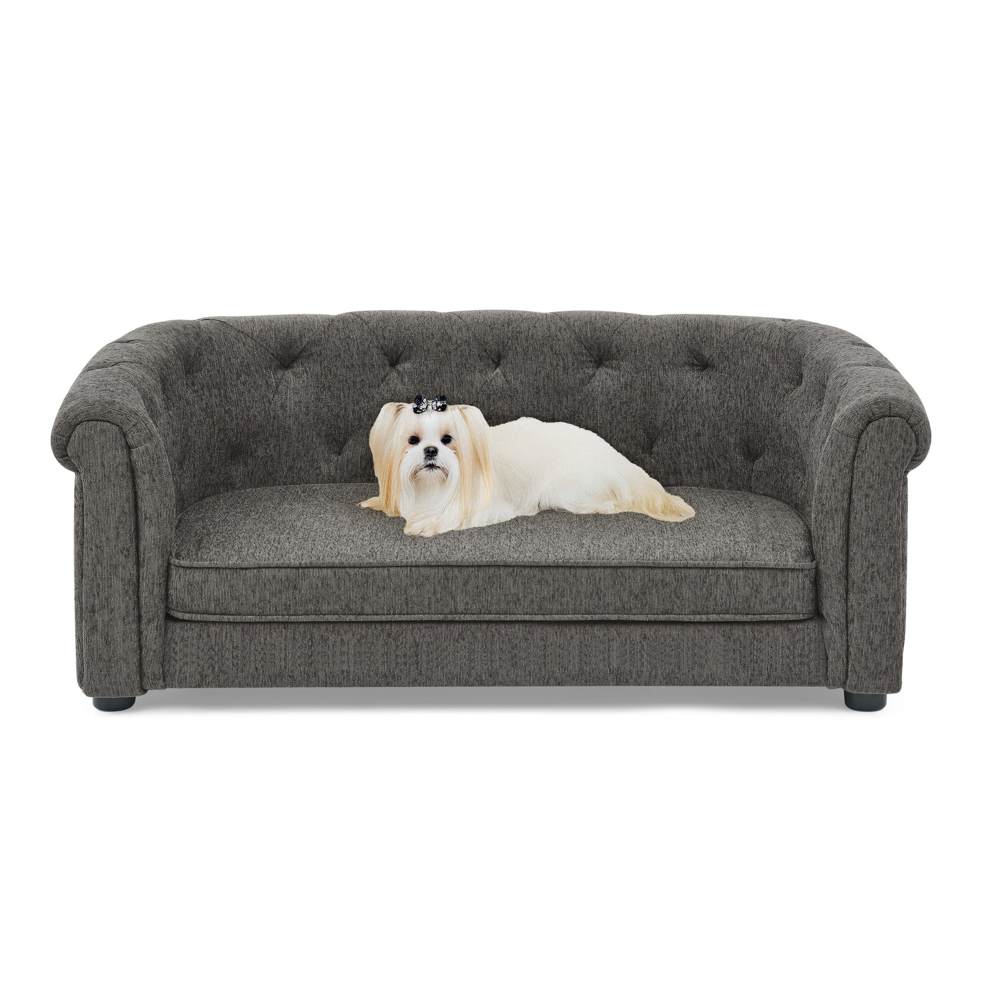 Kova Arc Pet Sofa – Dark Gray Linen Dog Couch with Curved Backrest & Cozy Cushion - JUSTLIVE NESTJUSTLIVE NEST