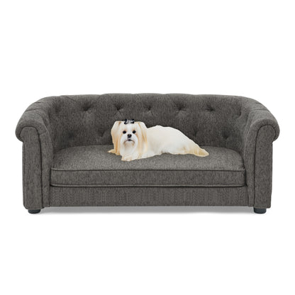Kova Arc Pet Sofa – Dark Gray Linen Dog Couch with Curved Backrest & Cozy Cushion - JUSTLIVE NESTJUSTLIVE NEST