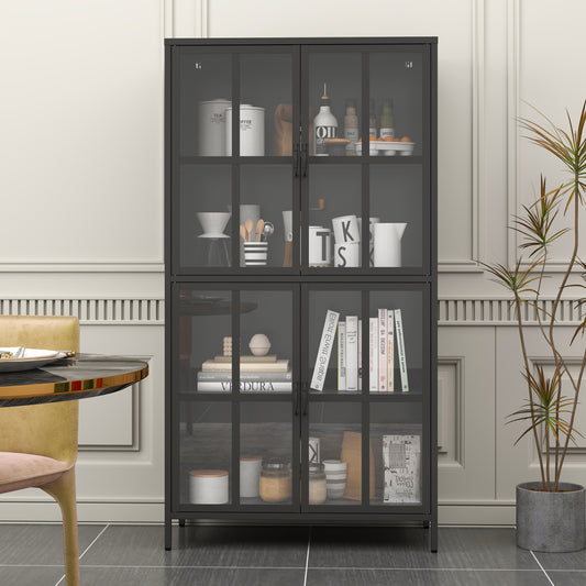Glavix Noir Cabinet – Premium Black Metal & Glass Storage with Adjustable Shelves