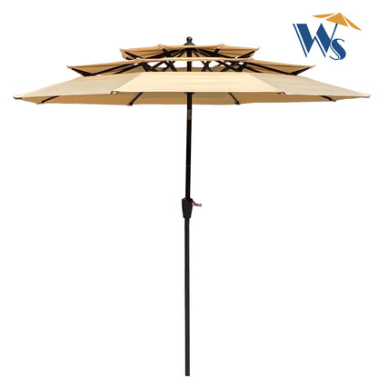 Solair 9' Triple - Tier Patio Umbrella – Outdoor Crank Shade with Tilt & Wind Vents - JUSTLIVE NESTJUSTLIVE NEST