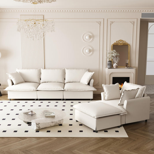 3-Piece Modular Lounge Set – Plush Chenille Sofa, Armchair & Ottoman