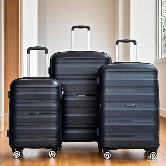 Jetera 3 - Piece PP Luggage Set – Black Hardshell Suitcases with Double Spinner Wheels & TSA Lock (20/24/28") - JUSTLIVE NESTJUSTLIVE NEST
