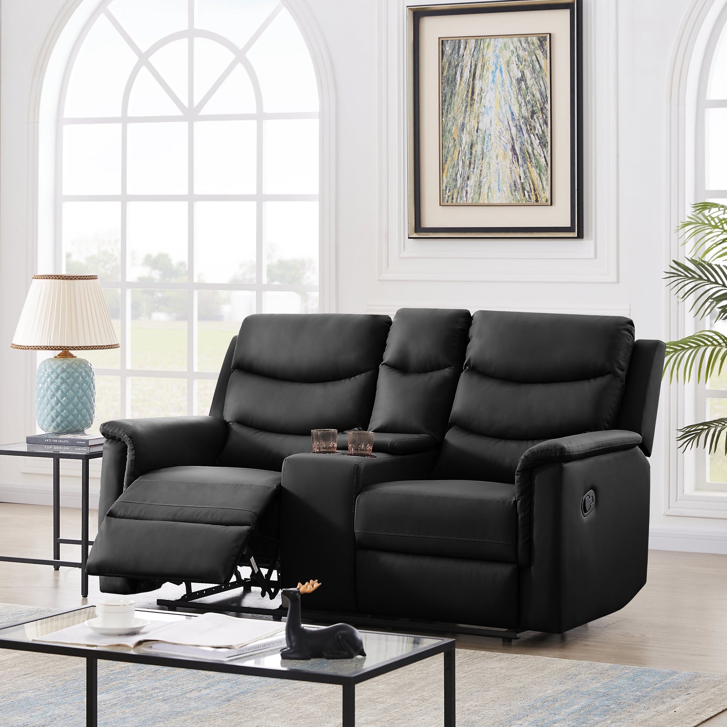 Zevro™ Black PU Motion Loveseat – 2-Seater Reclining Sofa with Smooth Glide Comfort