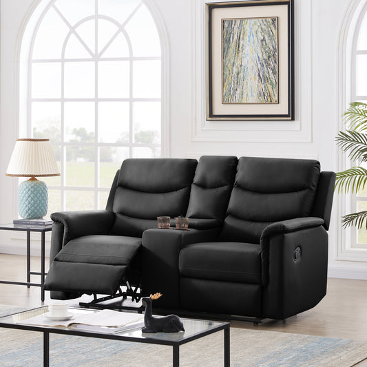 Zevro™ Black PU Motion Loveseat – 2-Seater Reclining Sofa with Smooth Glide Comfort