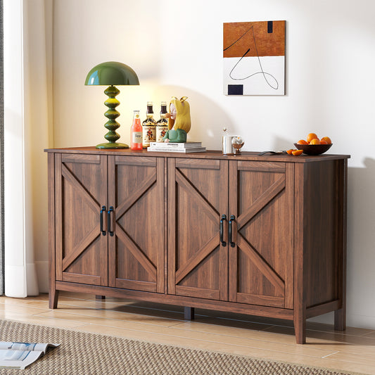 Varrix Quad Console – 4-Door Storage Cabinet with 4 Open Shelves