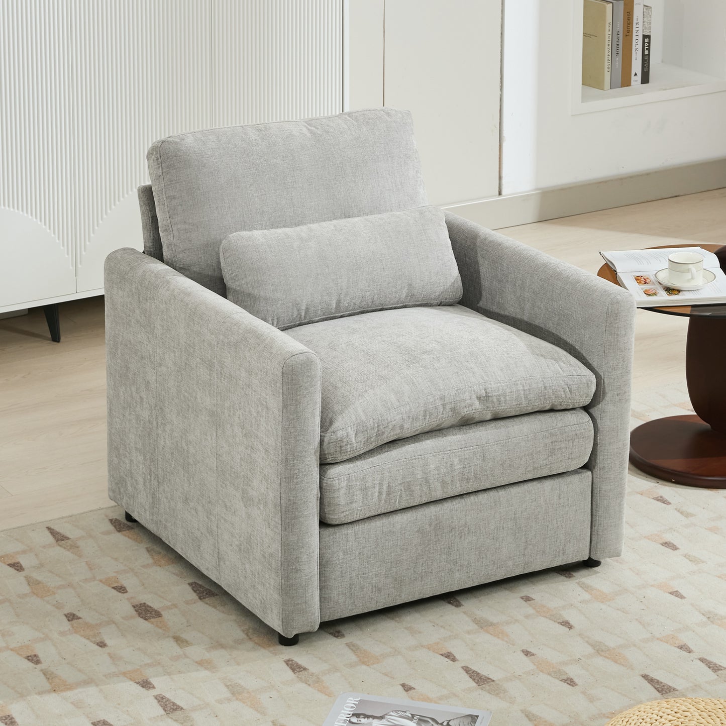 NestEdge ‘CloudNest” Armchair – Light Grey Upholstery | Double Plush Cushion Comfort