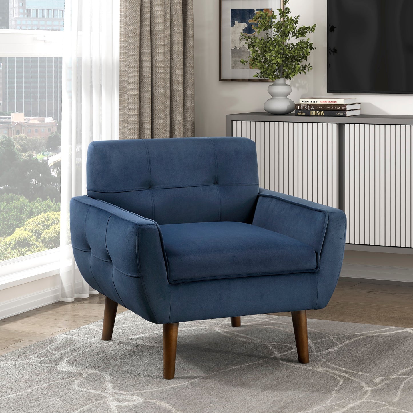 Vellana Chair – Navy Velvet, Tufted Backrest, Softline Contemporary Frame