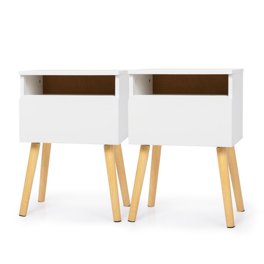Stravelle White Duo – 2-Piece Modern Bedside Table Set with Drawers & Shelves