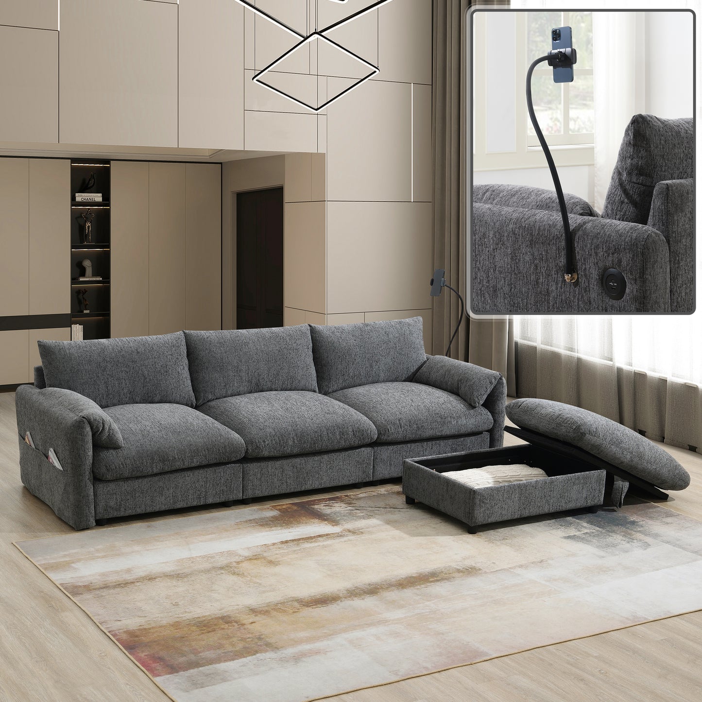 4-Seat Smart Lounge – Plush Comfort Sofa with Storage Hub & Built-In Features