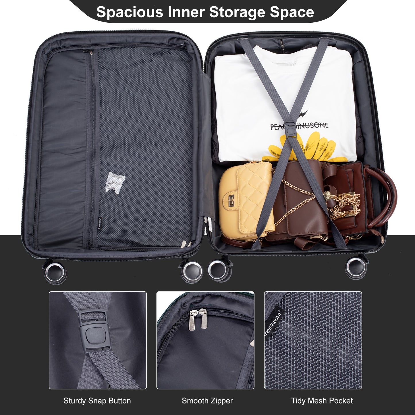 Jetera 3 - Piece PP Luggage Set – Black Polypropylene Hardshell with Double Spinner Wheels & TSA Lock (20/24/28") - JUSTLIVE NESTJUSTLIVE NEST