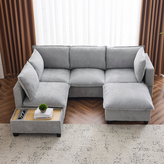 90' Modular Lounge – U-Shape Comfort Sofa with Smart Coffee Hub (Grey)