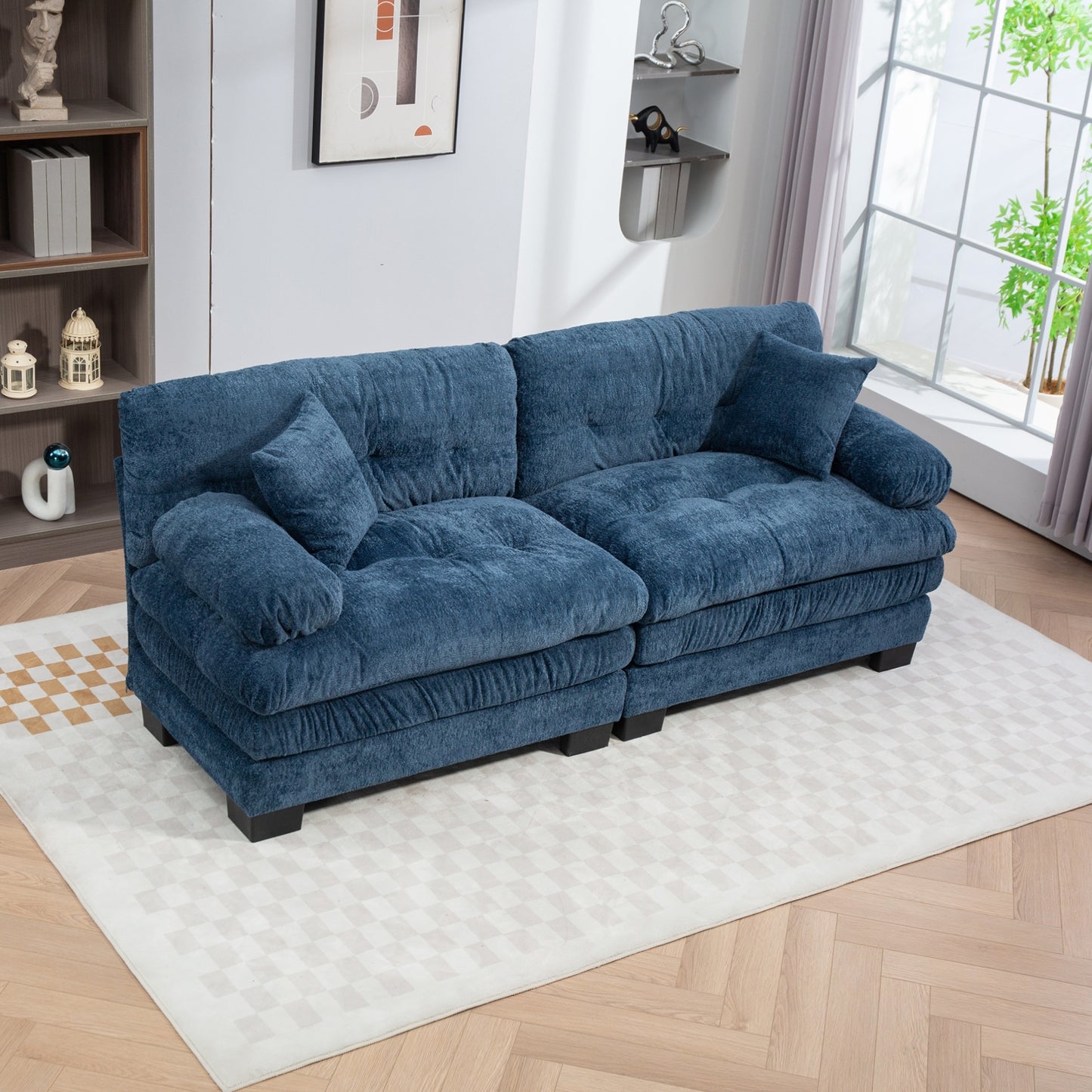2-Seat Plush Lounge – Deep Comfort Sofa with Flexible Layout (Blue)