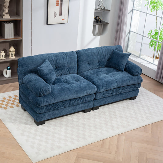 2-Seat Plush Lounge – Deep Comfort Sofa with Flexible Layout (Blue)