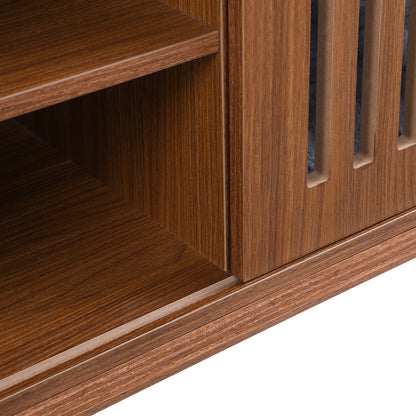 Vero Pet - Friendly TV Console – Mid - Century Walnut Stand with Soft Cushion, Sliding Door & Cat Hideout - JUSTLIVE NESTJUSTLIVE NEST