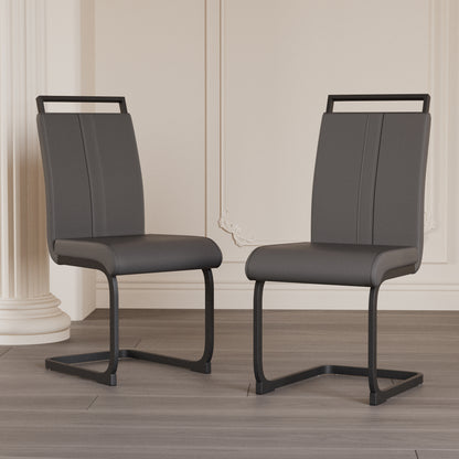 Cavia PU Dining Chairs – 2 Gray Faux Leather High-Back Seats with C-Shaped Frame