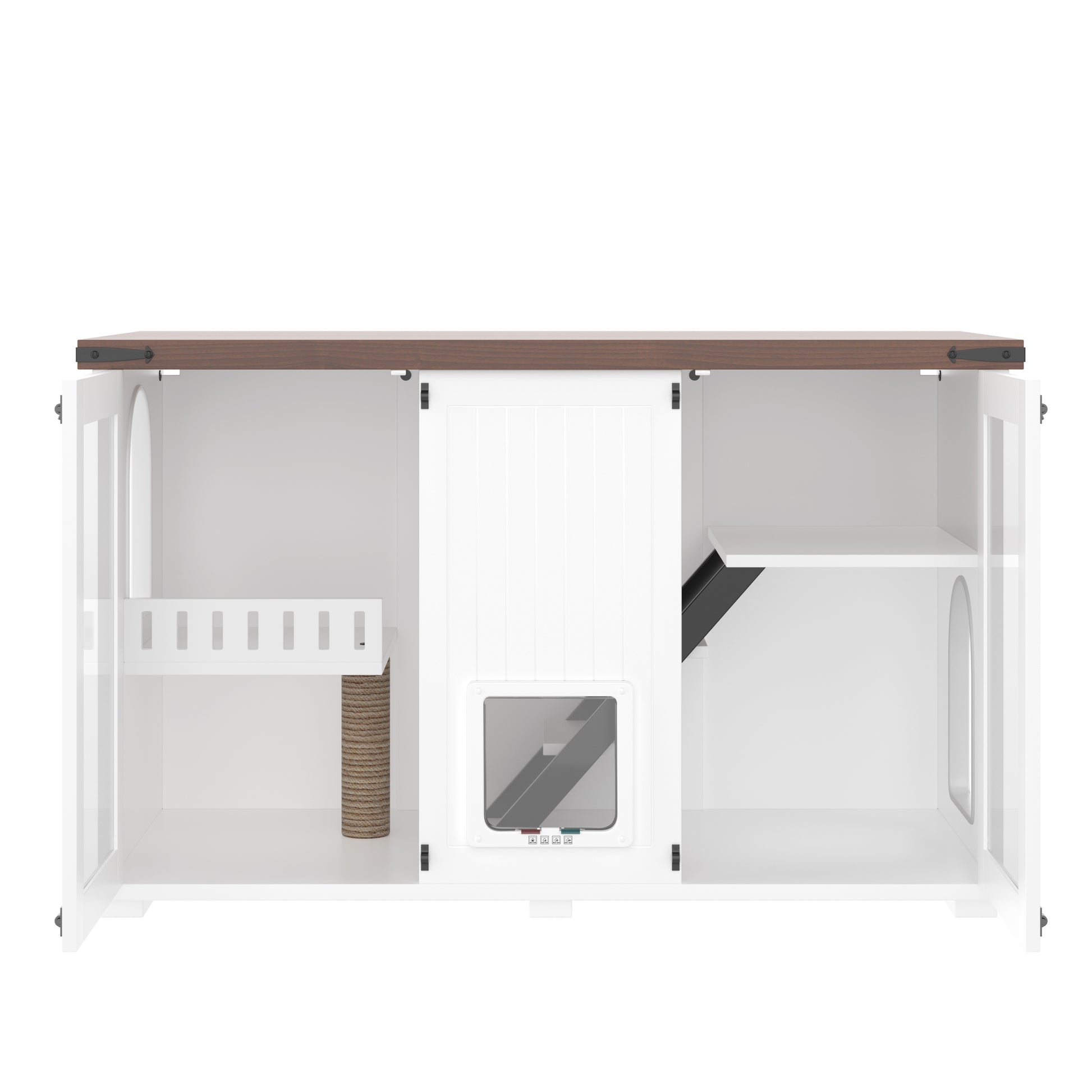 Nuvio 47" Smart Litter Cabinet – White Cat Enclosure with LED Light, Stair Entry, Scratch Panel & Side Table Design - JUSTLIVE NESTJUSTLIVE NEST