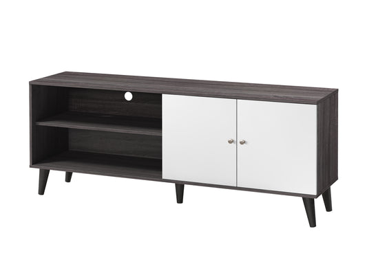 Amivon TV Stand – Dark Gray + White with Shelves & Cabinet (Up to 63")