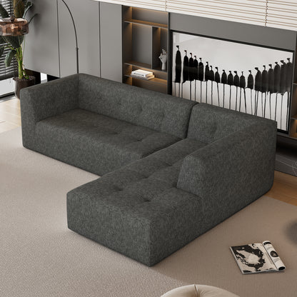112' Modular Living Lounge – L-Shape Convertible Sofa with Flexible Pairing (Black Gray)