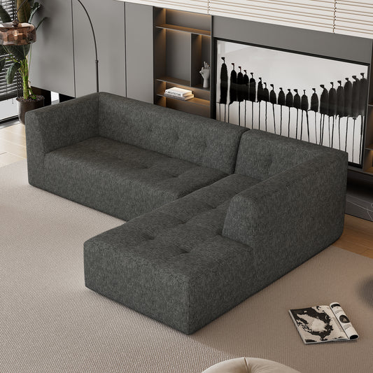 112' Modular Living Lounge – L-Shape Convertible Sofa with Flexible Pairing (Black Gray)