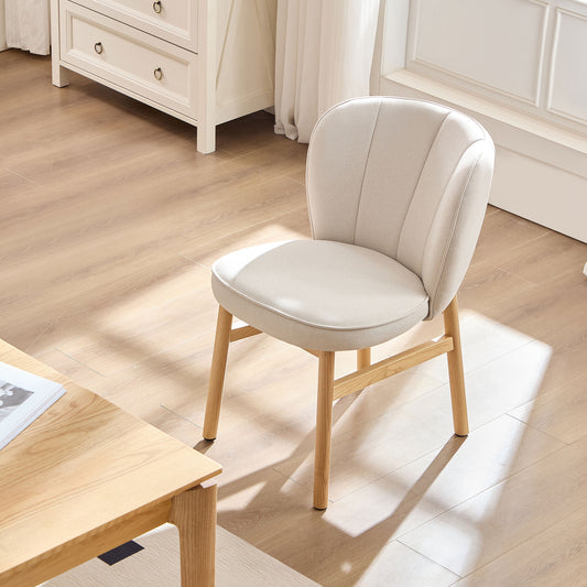 Ashra Shell Chair – 1 Upholstered Armless Dining Seat with Natural Wood Base