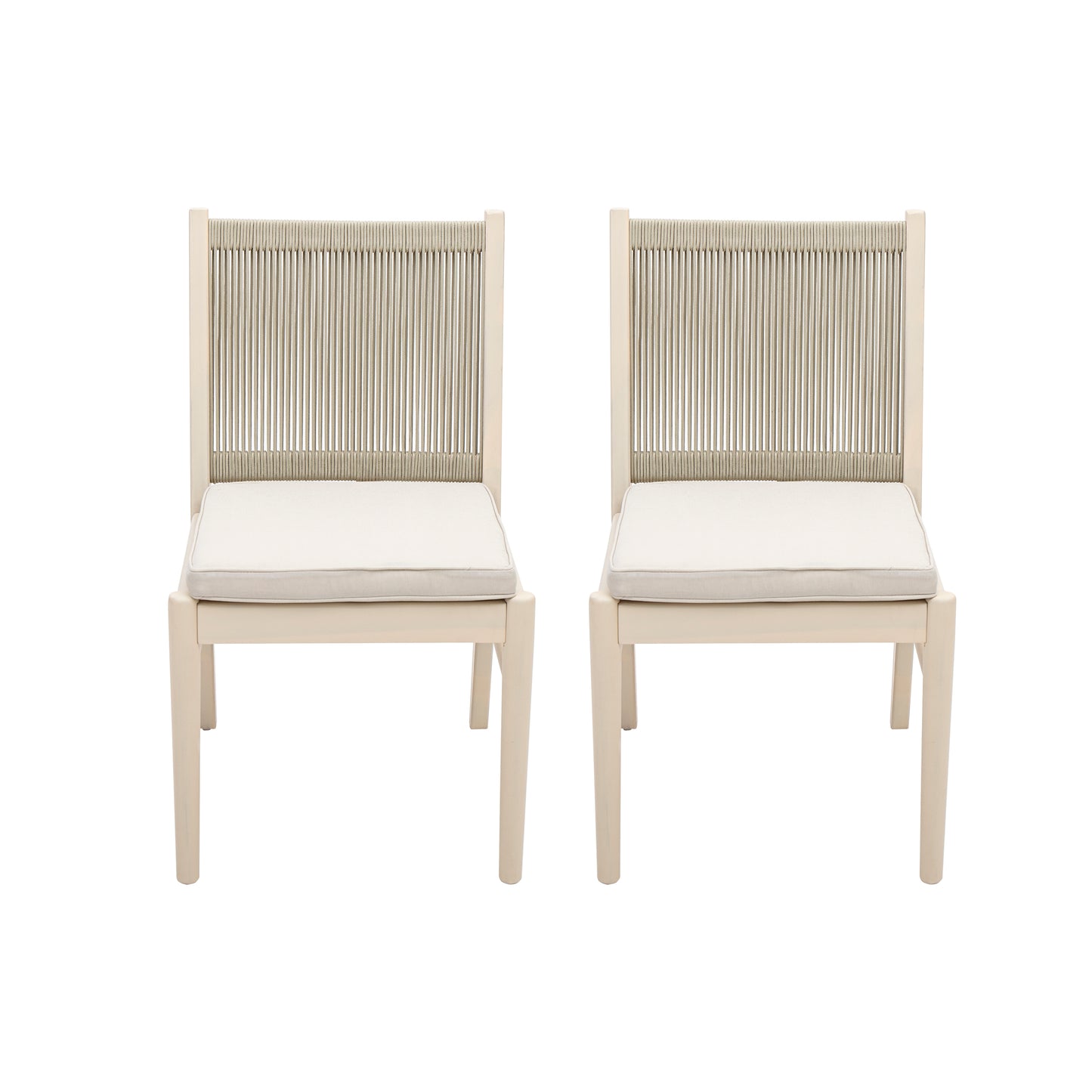 Corvian Dining Chairs – Armless Comfort, Beige Weave & Acacia Wood (Set of 2)