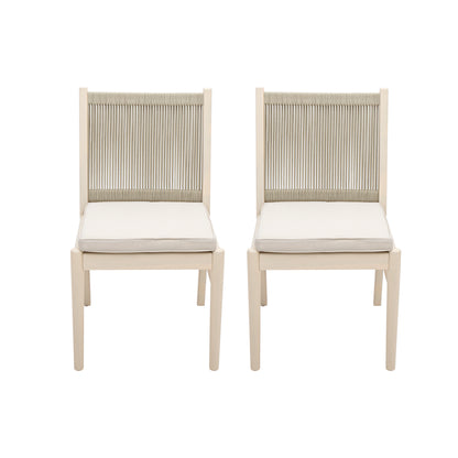 Corvian Dining Chairs – Armless Comfort, Beige Weave & Acacia Wood (Set of 2)