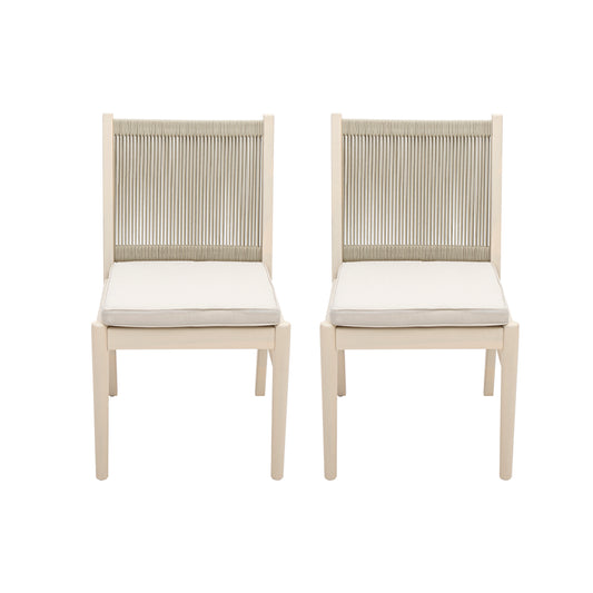 Corvian Dining Chairs – Armless Comfort, Beige Weave & Acacia Wood (Set of 2)