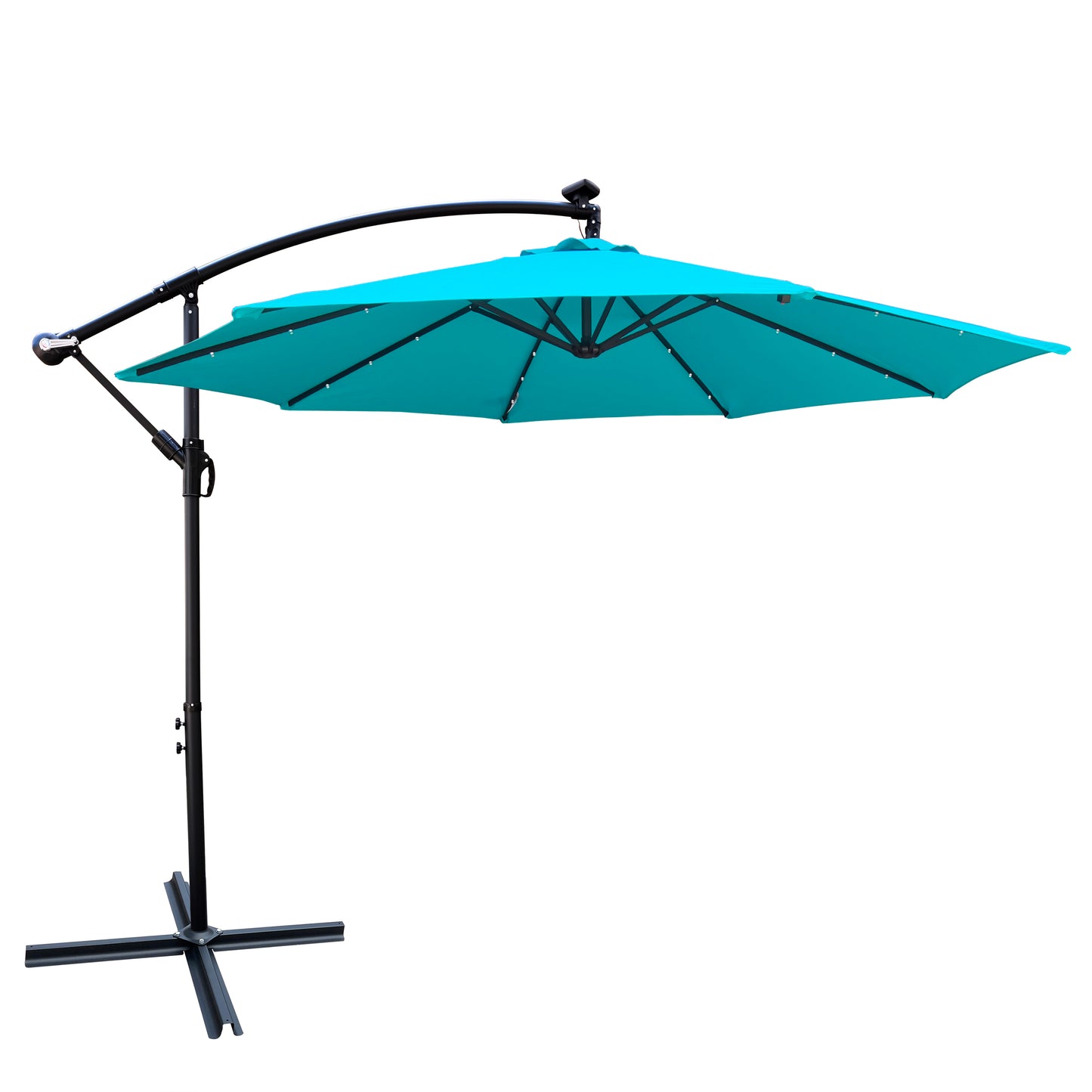 Solair 10' LED Market Umbrella – Solar - Powered Patio Shade with Crank, 8 Ribs & Cross Base - JUSTLIVE NESTJUSTLIVE NEST