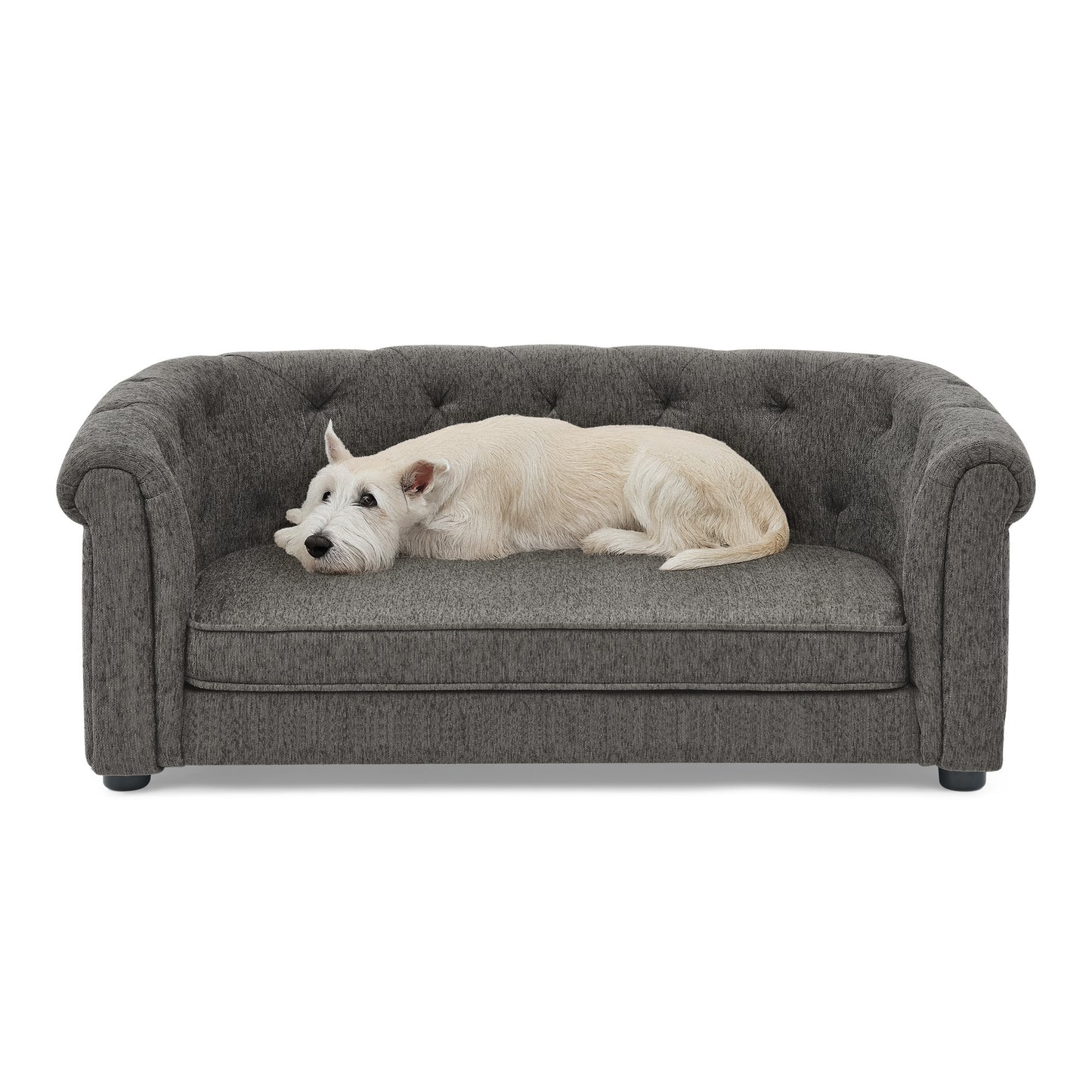 Kova Arc Pet Sofa – Dark Gray Linen Dog Couch with Curved Backrest & Cozy Cushion - JUSTLIVE NESTJUSTLIVE NEST