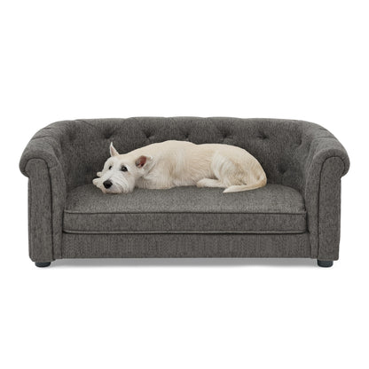 Kova Arc Pet Sofa – Dark Gray Linen Dog Couch with Curved Backrest & Cozy Cushion - JUSTLIVE NESTJUSTLIVE NEST