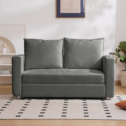 NestEdge ‘CozyFold” Loveseat – 2-in-1 Pullout Sofa Bed | Adjustable Arms + Linen Grey