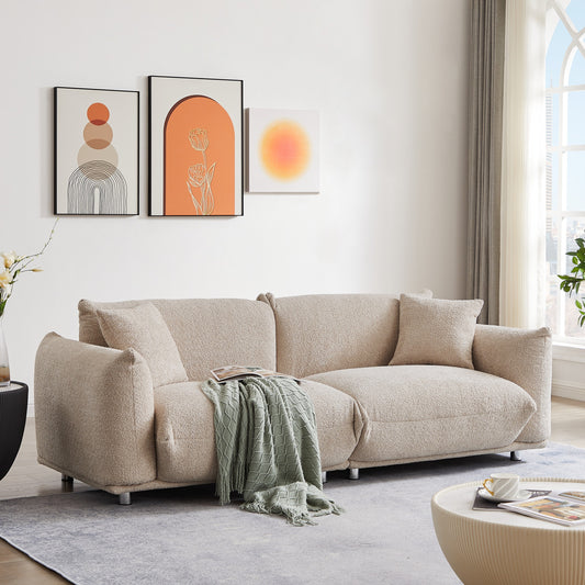 Elysian Sherpa Lounge – Oversized Camel Sofa with Pillows & Designer Frame