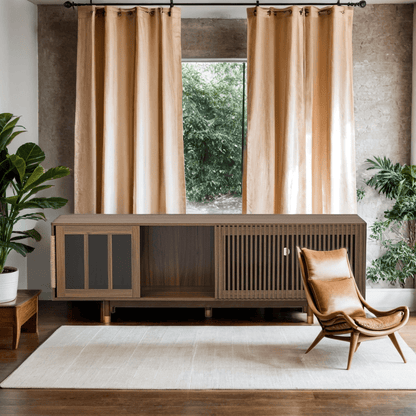 Vero Mid - Century TV Console – Walnut Pet - Friendly Stand with Flip - Down Sliding Door & Cat House - JUSTLIVE NESTJUSTLIVE NEST