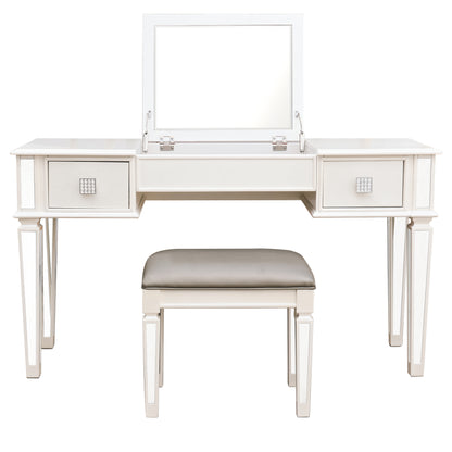Glistra Silver Flip – 54" Silver Mirrored Vanity Desk with Hidden Flip Mirror & Drawers