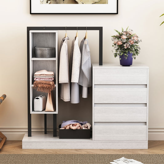 Tressa Storage Wardrobe – White Cabinet with 4 Drawers & 3 Shelves for Bedroom or Office