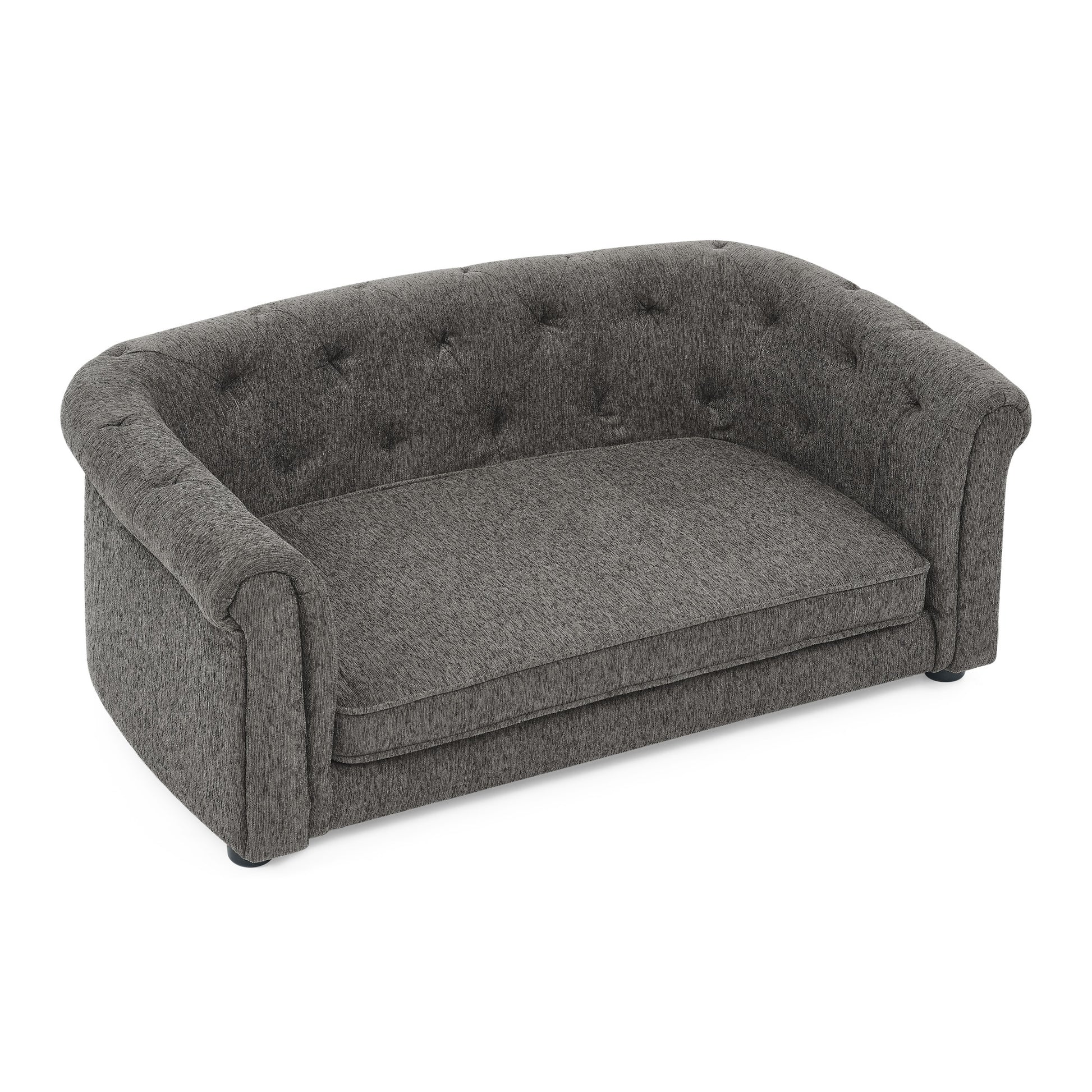 Kova Arc Pet Sofa – Dark Gray Linen Dog Couch with Curved Backrest & Cozy Cushion - JUSTLIVE NESTJUSTLIVE NEST