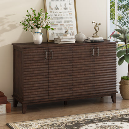 Trexm Buffet Cabinet – Espresso 4-Door Sideboard with Metal Handles and Adjustable Shelves