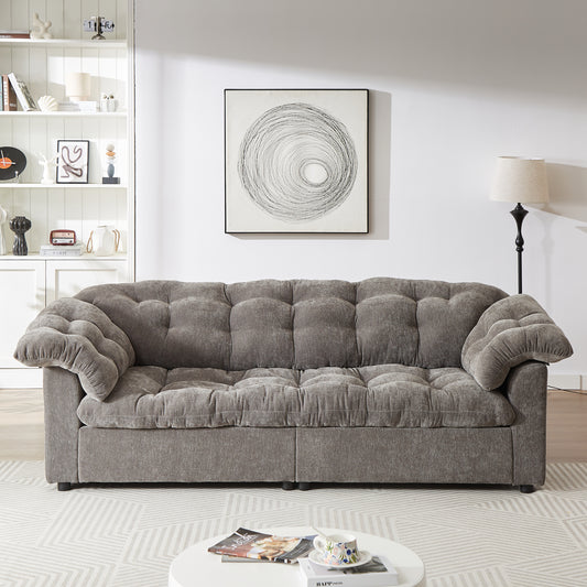 NestEdge ‘CloudNest” 99” Sofa – Grey Chenille | Deep Seat + Fluffy Comfort Lounge