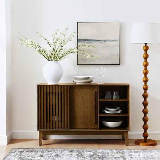 Farmcrest Fluted Cabinet – 47'' Walnut Buffet with Solid Feet and 2 Doors, Compact Console