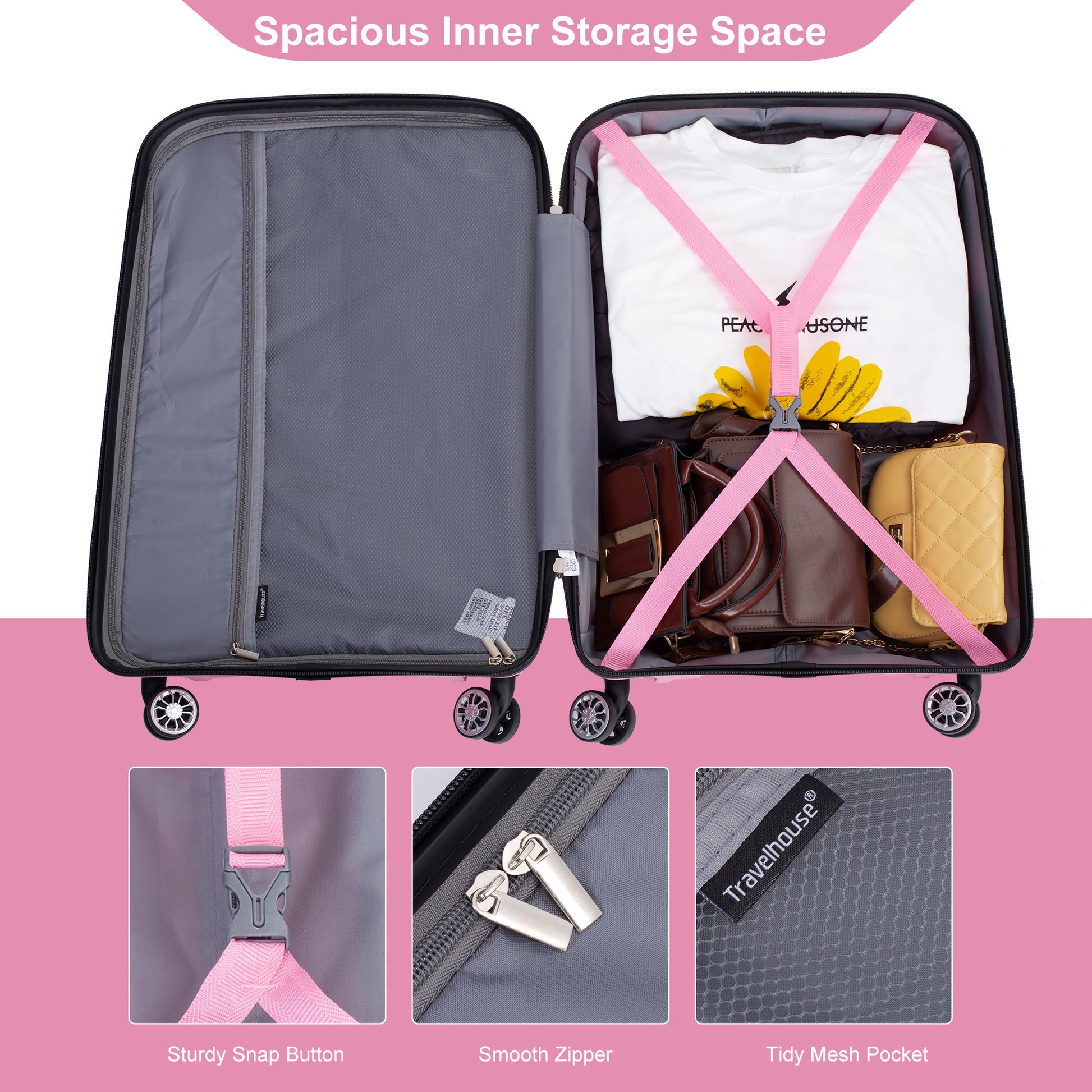 Jetera 3 - Piece PP Suitcase Set – Pink Polypropylene Hardshell with Double Spinner Wheels & TSA Lock - JUSTLIVE NESTJUSTLIVE NEST