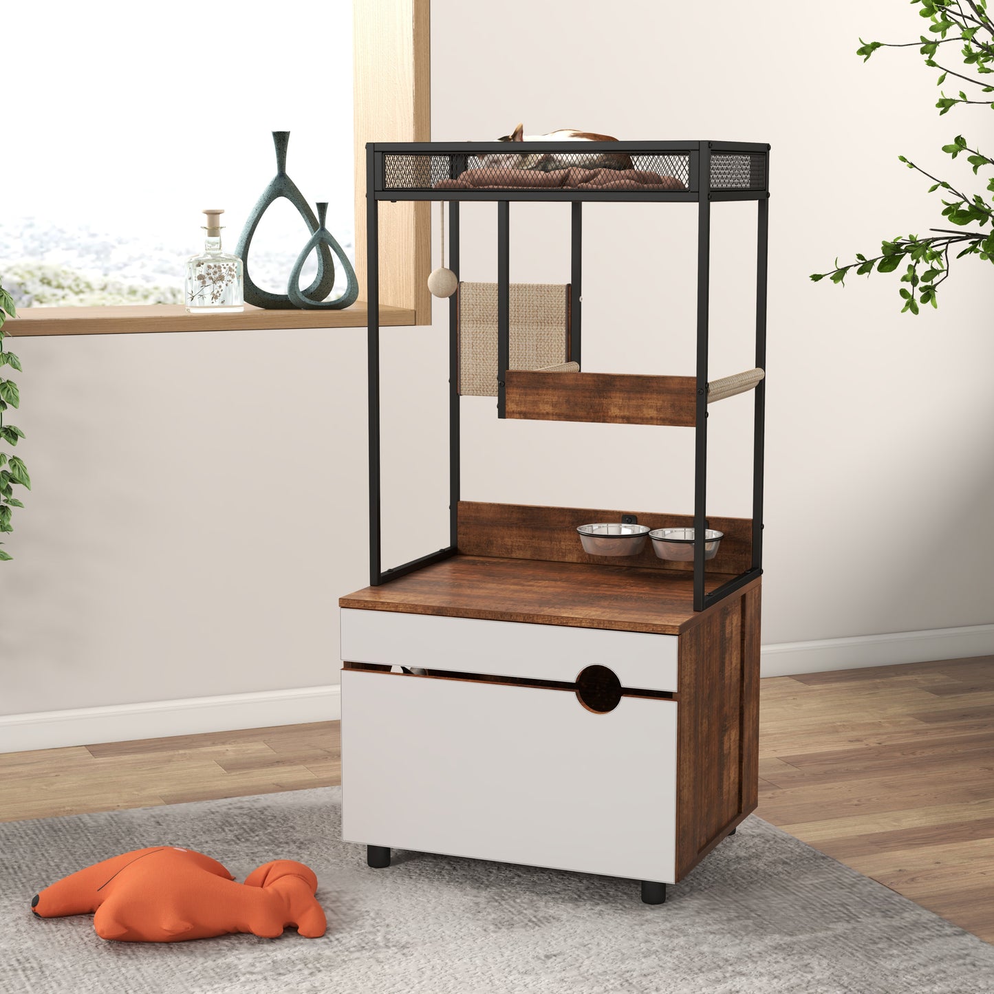 Nuvio Cat Tower Enclosure – Multi - Level Tree with Integrated Hidden Litter Cabinet & Climbing Zones - JUSTLIVE NESTJUSTLIVE NEST