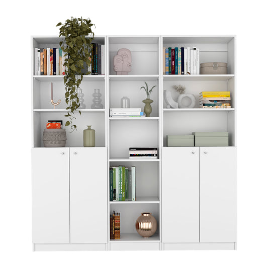 Levyn Trio Set – 3-Piece White Bookcase Living Room Set