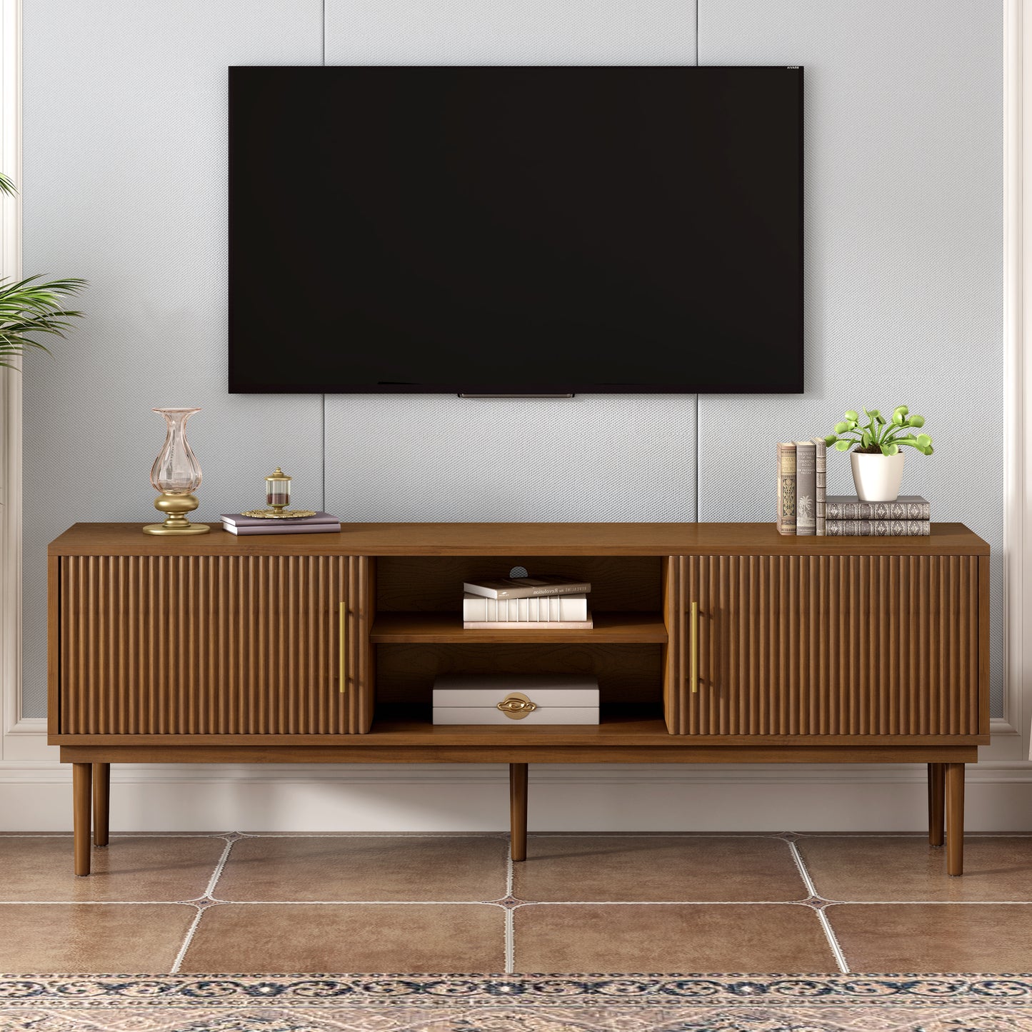 Mirodra Stripe Console – Sliding Door Design with Vertical Panels